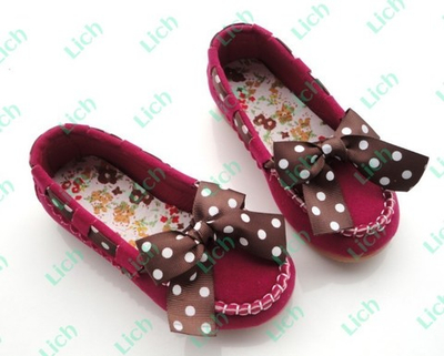 Мокасины детские замшевые с контрастным бантом в горох