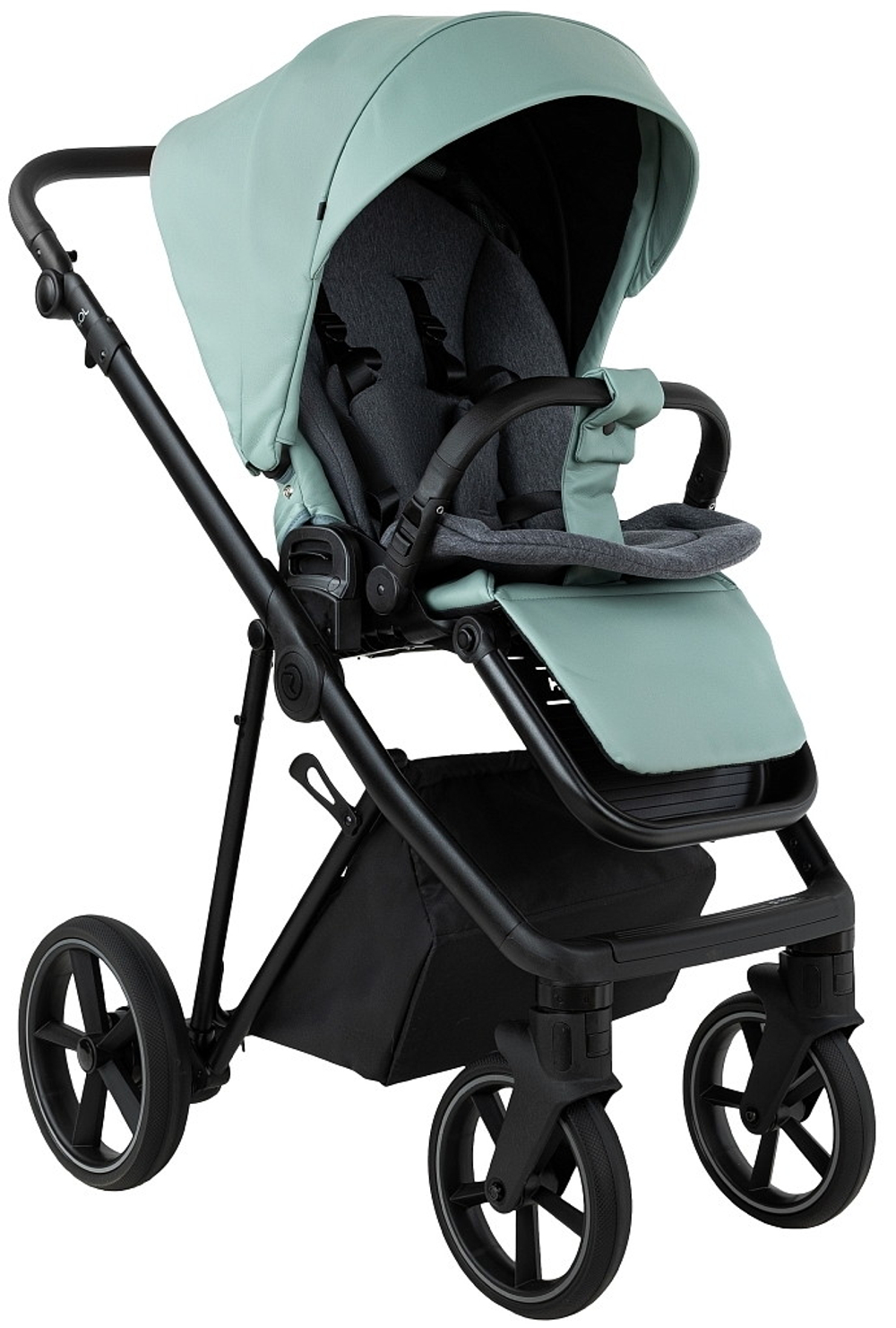 Детская коляска Roan Sol Vintage Leather 2.0 3 в 1 с автокреслом Pituso Baesa Pro Black SL/13/L Misti Mint/Grey/руч. Серый
