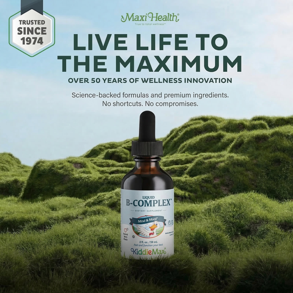 Maxi Health, KiddieMax® Liquid B-Complex ™, натуральные ягоды, 59 мл (2 жидк. Унции)