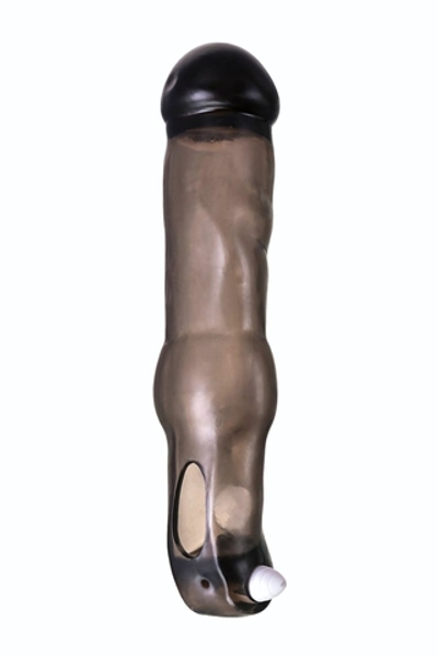 Закрытая фаллическая насадка на пенис с кольцом для фиксации вибропулей (Цвет: дымчатый)