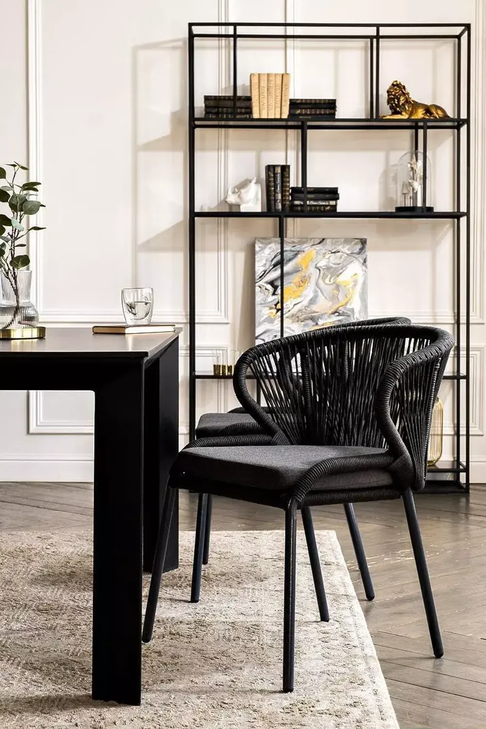 "Венето" обеденная группа на 4 персоны со стульями "Милан", каркас темно-серый, роуп темно-серый