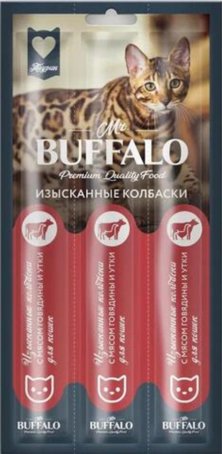 Лакомство для кошек Mr.Buffalo 5гх3 Изысканные колбаски с говядиной и уткой