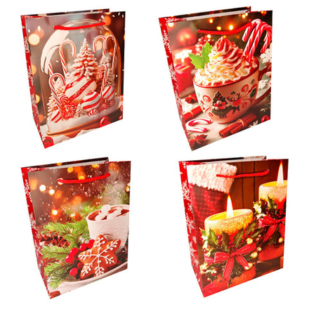 Пакет подар. бум. новогодн. 18*23*10 см 210 гр/м2 "Уют" микс дизайнов