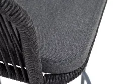 "Марсель" стул барный плетеный из роупа, каркас из стали серый (RAL7022) муар, роуп темно-серый круглый, ткань темно-серая 027