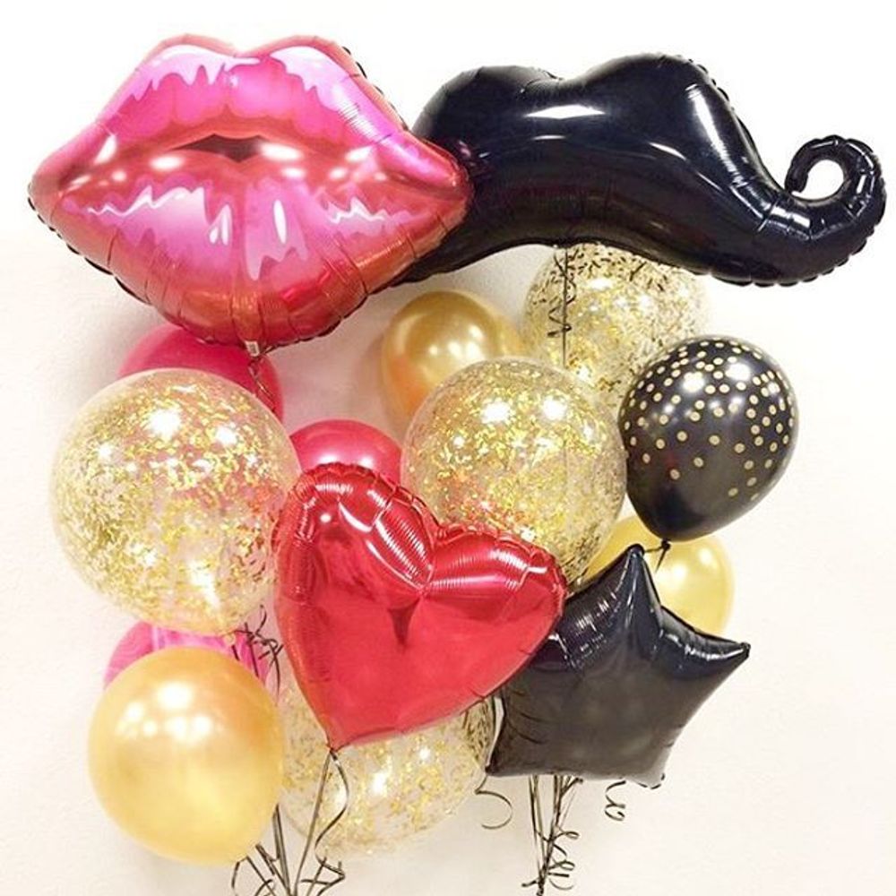 Шар (35"/89 см) Фигура, Усы, Черный 1 шт.