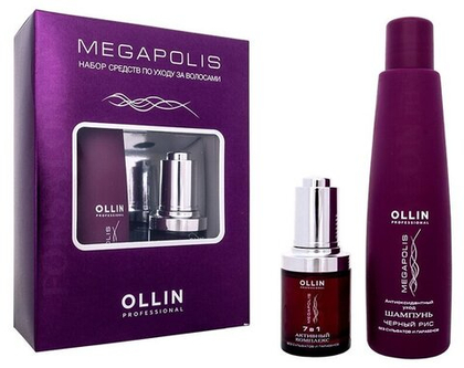 OLLIN MEGAPOLIS Набор (Шампунь на основе черного риса 200мл + Активный комплекс 7 в 1 30мл)