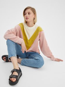 Свитшот с угловой вставкой пудра/горчица