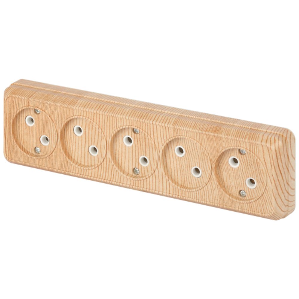 Розетка Intro Quadro 2-209-11 без заземления пятиместная 5х2P 16А-250В IP20 ОУ сосна