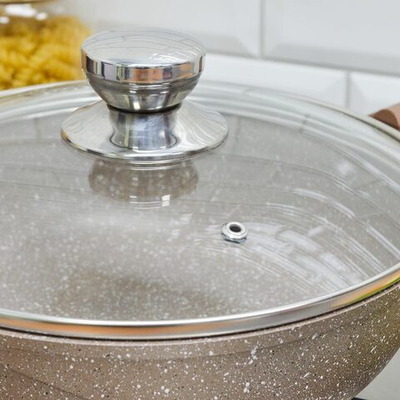 Сотейник 28см Гранит brown со съемной ручкой и cтеклянной крышкой