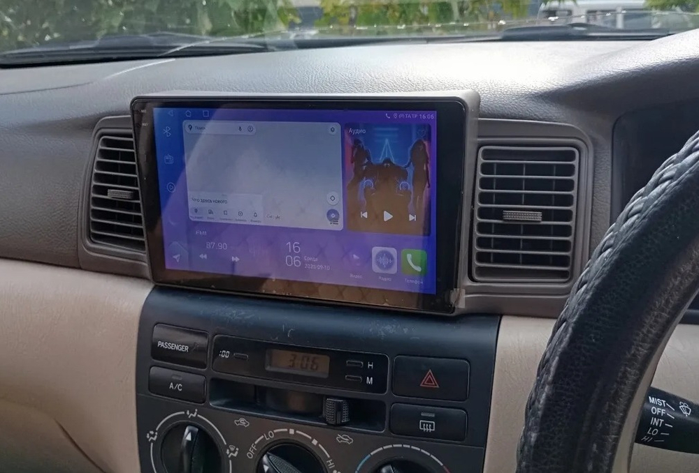 Магнитола для Toyota Corolla 120 2000-2007 (рамка бежевая с воздуховодами) - Teyes CC4-PRO монитор 9.5" 2K QLED на Android 13, Snapdragon 778G, AI, CarPlay, DSP, 4G SIM-слот