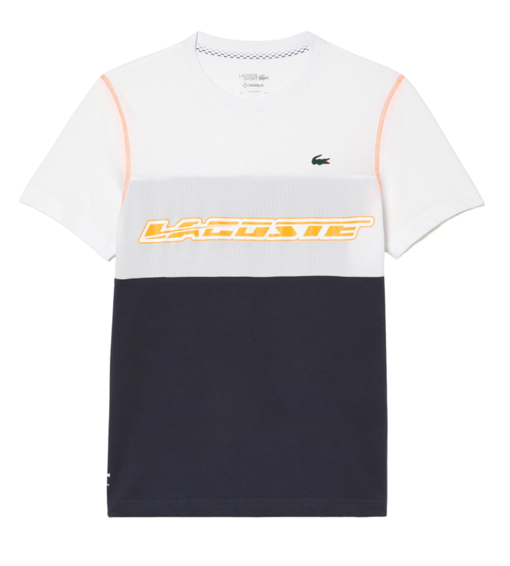 Мужская теннисная футболка Lacoste SPORT x Daniil Medvedev Jersey T-Shirt - white/blue/orange