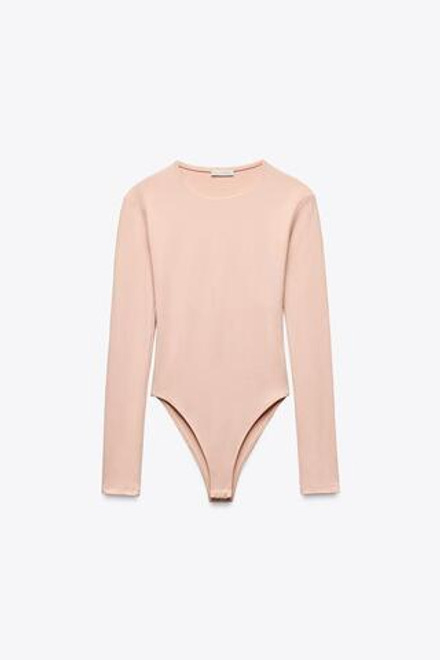 ZARA БОДИ ИЗ ПОЛИАМИДА С ДЛИННЫМИ РУКАВАМИ, ЦВЕТ РОЗОВОГО ДЕРЕВА