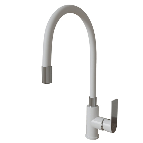 Смеситель для кухни 35к MIXLINE ML33-098 "City White" гибкий излив, б/отв, боковая ручка БЕЛЫЙ/ХРОМ