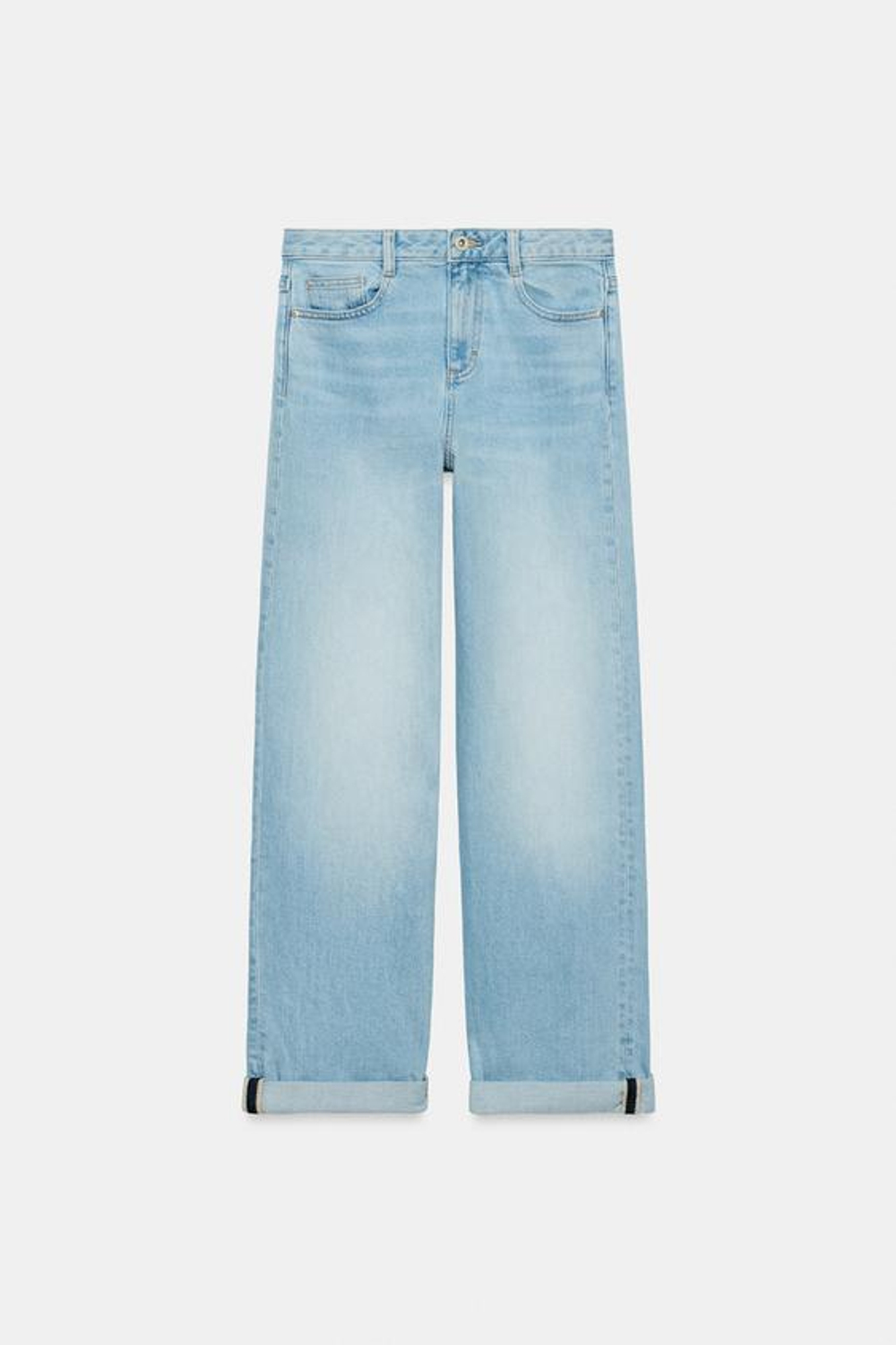 ZARA ДЖИНСЫ Z1975 RELAXED FIT СО СРЕДНЕЙ ПОСАДКОЙ И ОТВОРОТАМИ. ГОЛУБОЙ