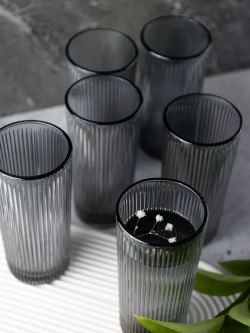 Набор ребристых бокалов для виски, 330 мл. 6 шт. Черные