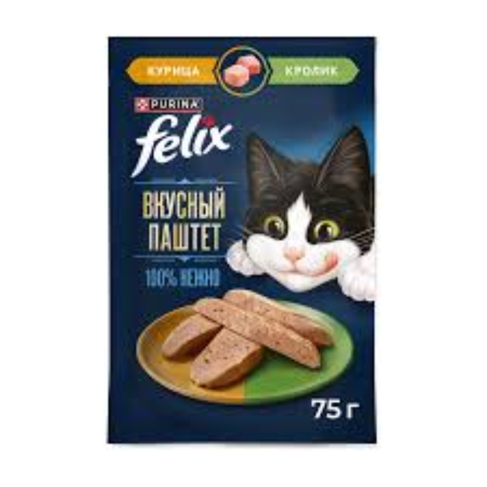 Влажный корм FELIX для кошек Вкусный паштет Курица-кролик 75 гр