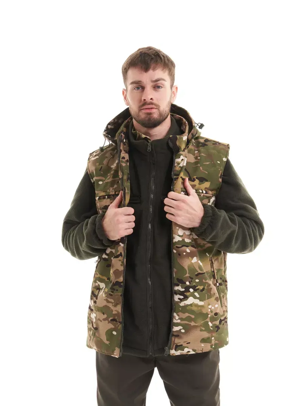 Жилет тактический утепленный камуфляжный на флисе мультикам
