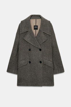ZARA ДВУБОРТНОЕ ПАЛЬТО ИЗ СМЕСОВОЙ ШЕРСТИ — ZW COLLECTION, КОРИЧНЕВЫЙ МЕЛАНЖ