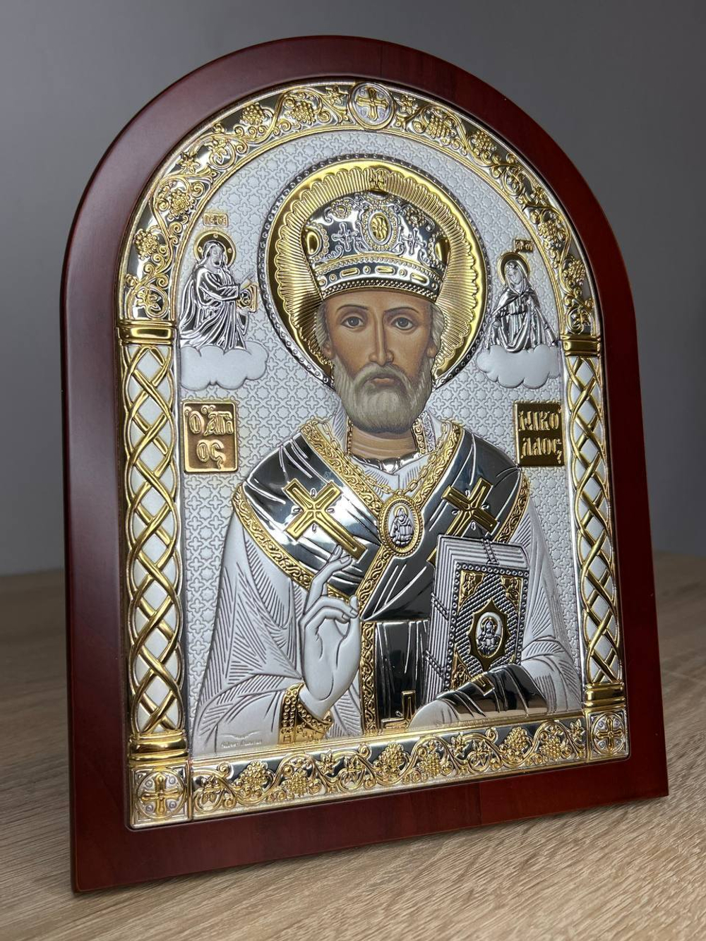 Николай Чудотворец, икона арочная, красное дерево 105х140
