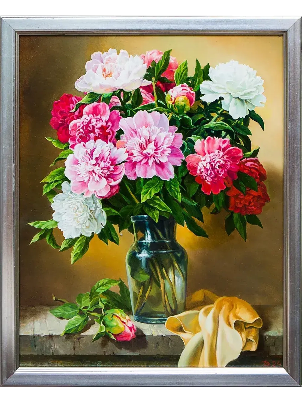 Картина маслом "Пионы" Дельцов (без рамы)