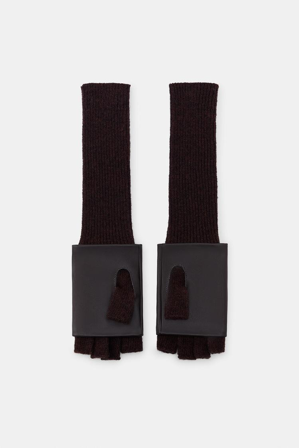 ZARA КОМБИНИРОВАННЫЕ МИТЕНКИ ИЗ ИСКУССТВЕННОЙ КОЖИ, КОРИЧНЕВЫЙ