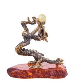 Народные промыслы AM-3814 Фигурка «Дракон Водный» (латунь, янтарь)