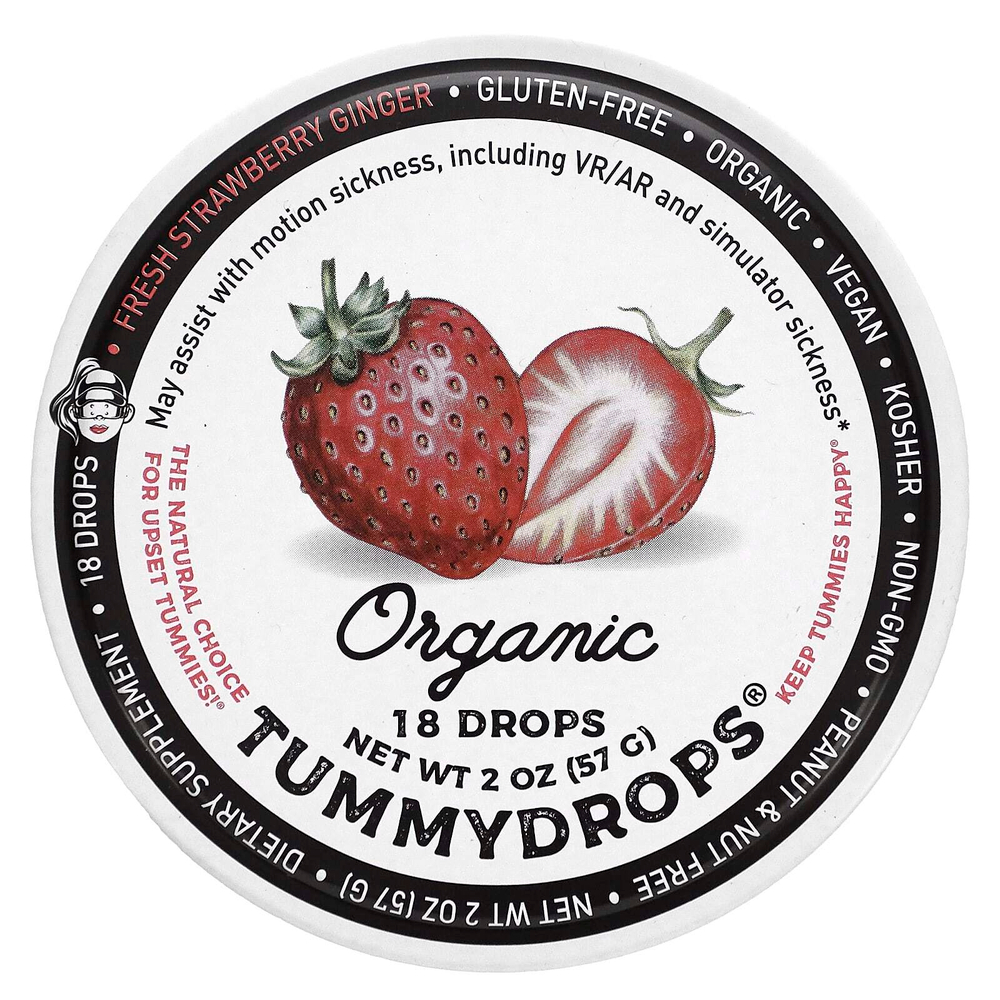 Tummydrops, органическая свежая клубника и имбирь, 18 капель