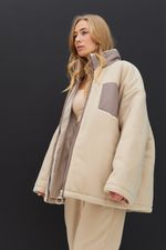 Утепленная куртка из флиса со вставками цвета беж/какао
