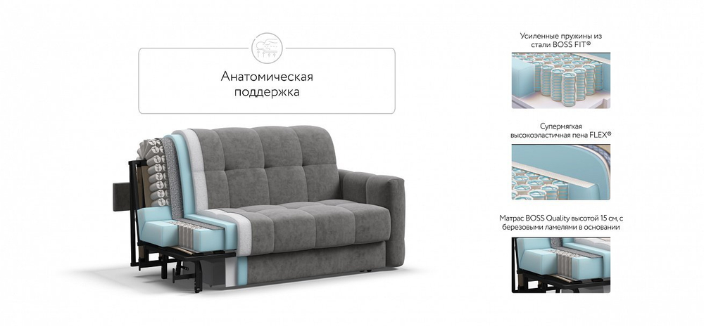 Диван BOSS Sleep Велюр Royal стоун