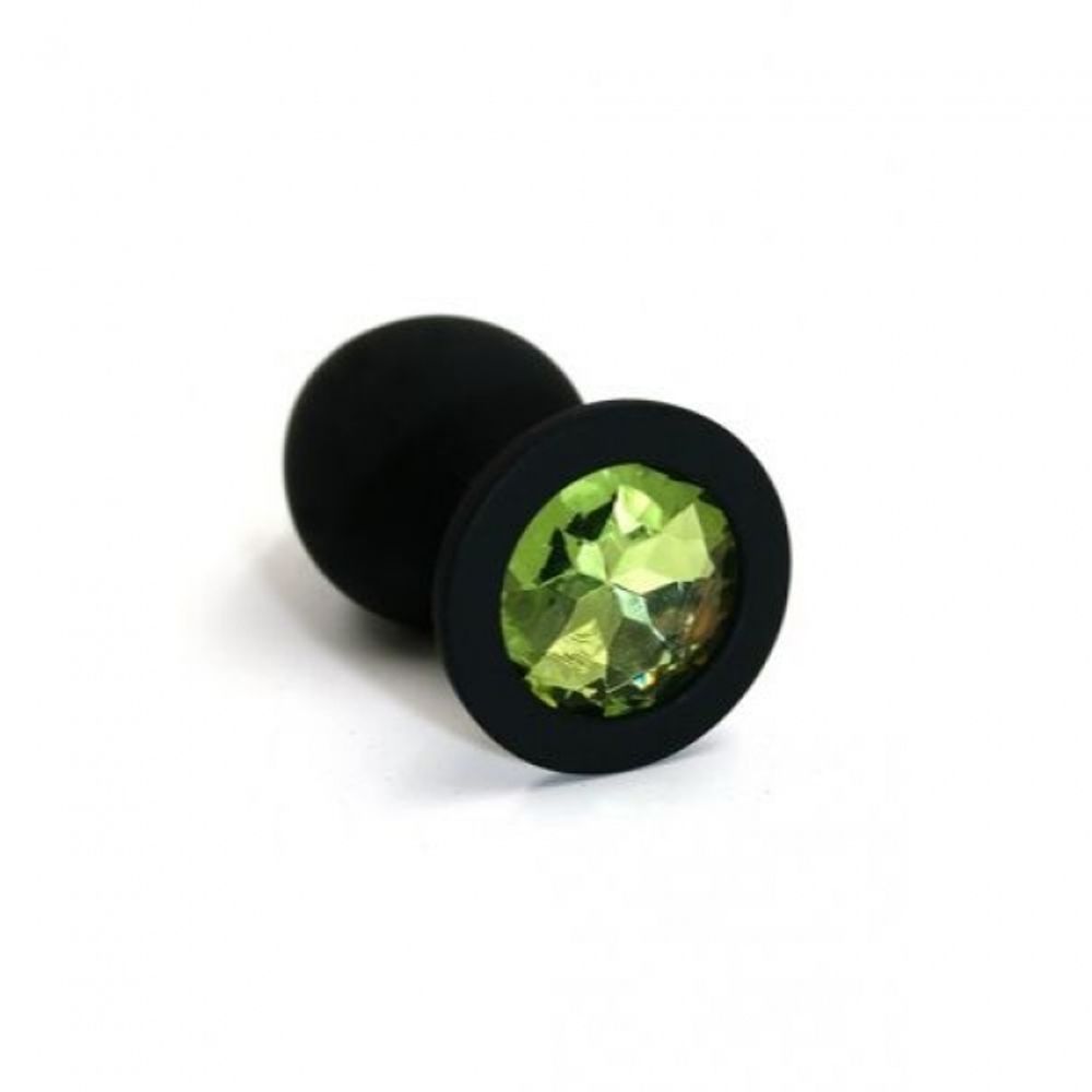 Анальная пробка из силикона light green medium (Цвет: цвет пробки черный, цвет камня: светло-зеленый.)