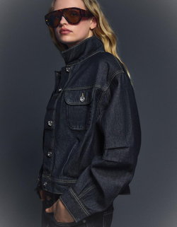 BERSHKA Укороченная джинсовая куртка-баллон, морской синий