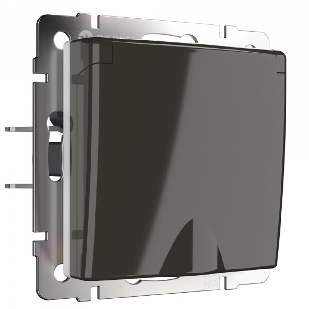Розетка  влагозащищенная с защитной крышкой и шторками серо-коричневый