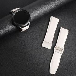 Ремешок из натуральной кожи белого цвета от Dux Ducis для смарт часов Samsung Galaxy Watch 3, 4, 5, 6 и 7 (размер крепления 20мм), серия YA Series