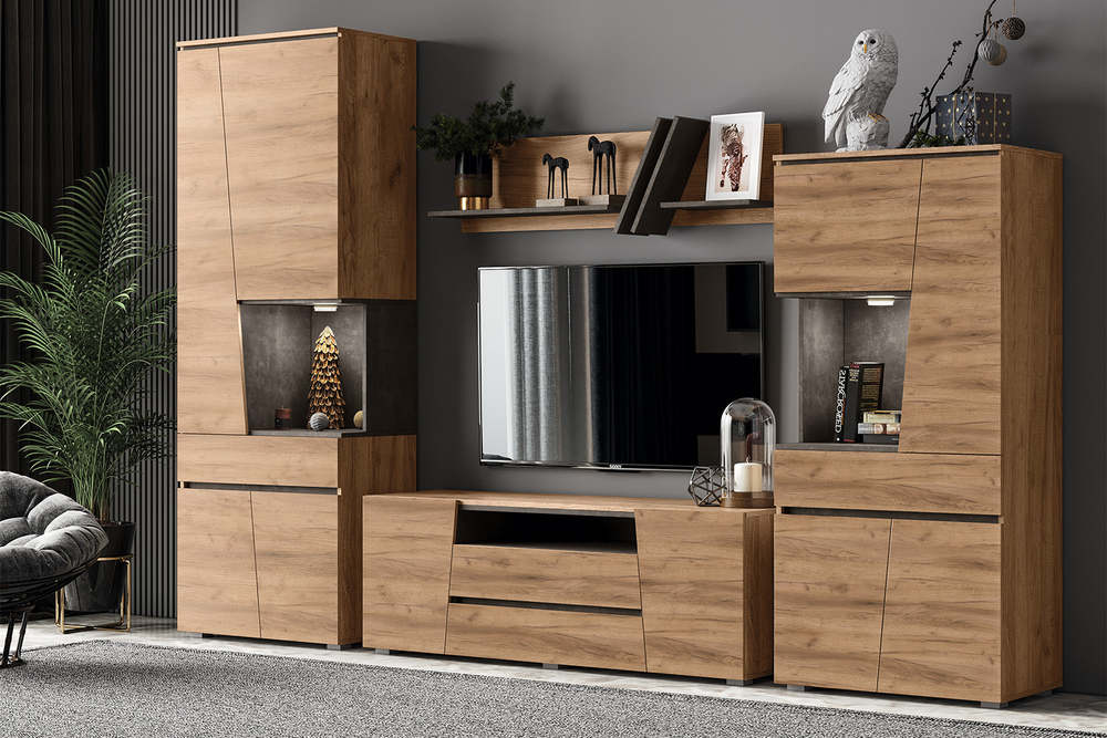 Тумба для ТВ Соренто, Дуб крафт, Бетон темный