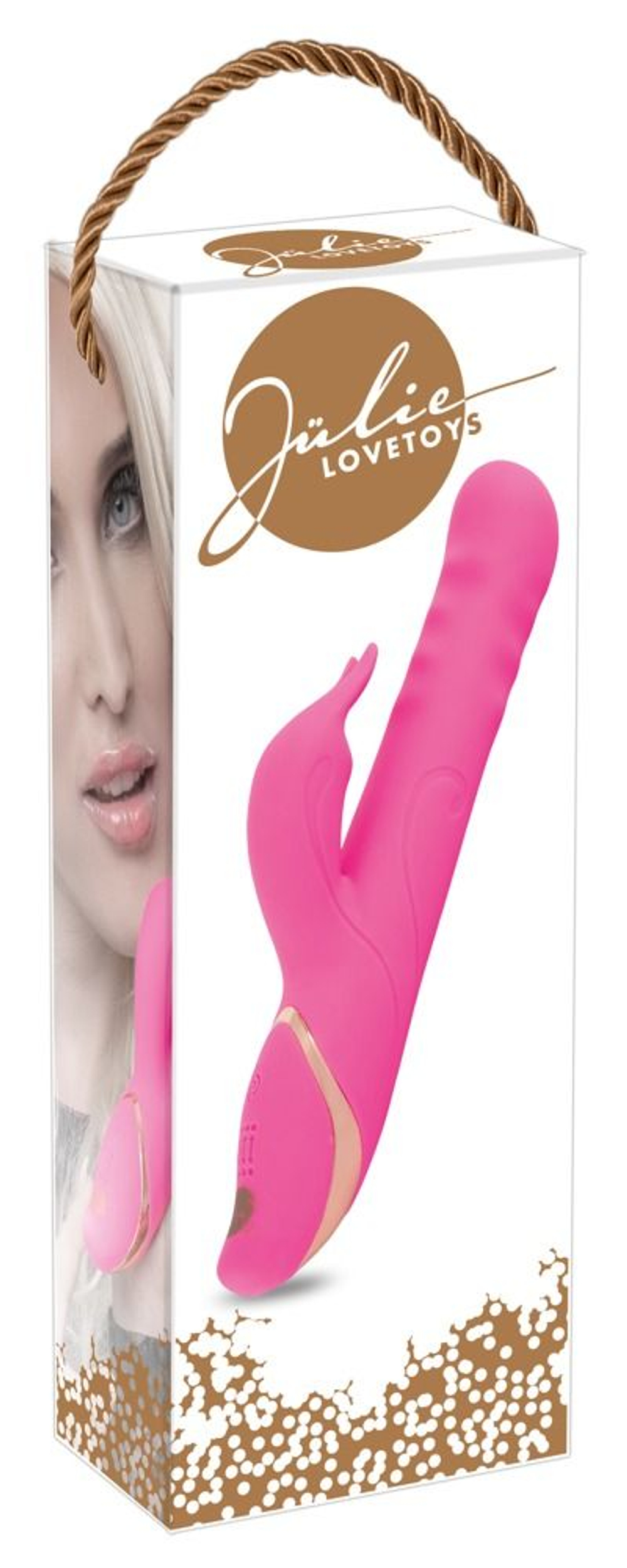 Розовый вибратор с клиторальным стимулятором Julie - 22.5 см. (Цвет: розовый)