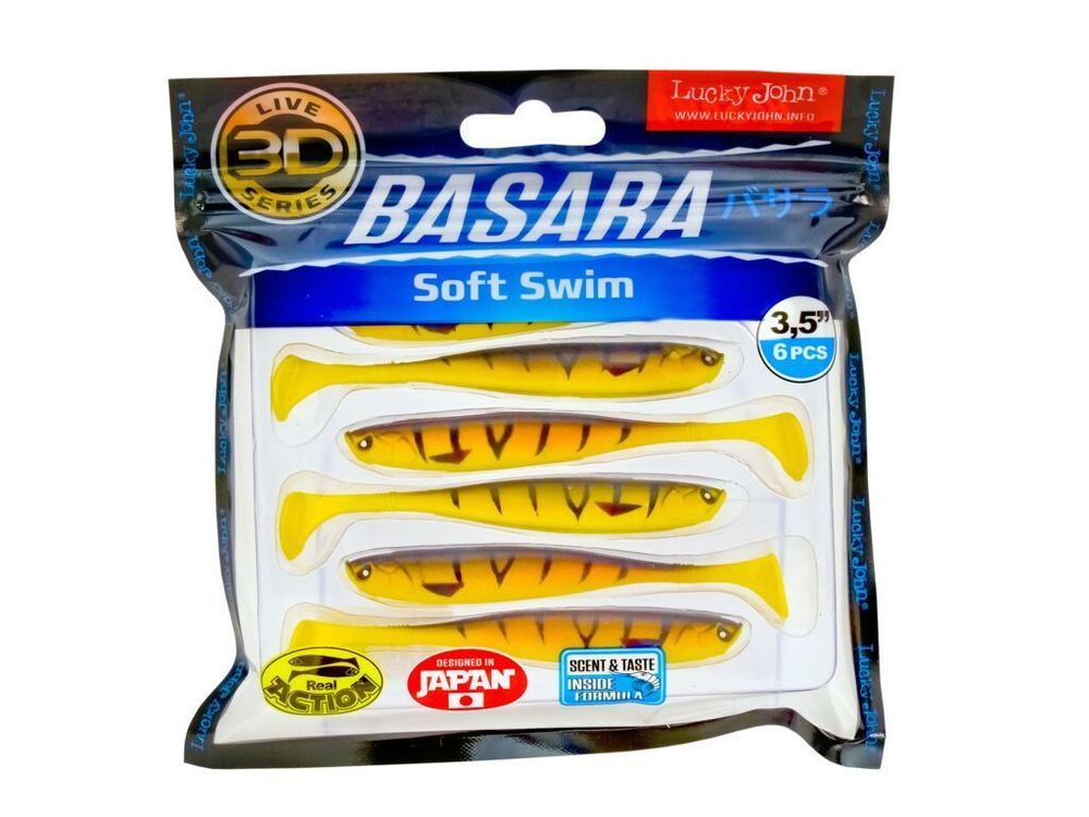 Виброхвост LUCKY JOHN Basara Soft Swim 3D, 3.5in (89 мм), цвет PG08, 6 шт/уп