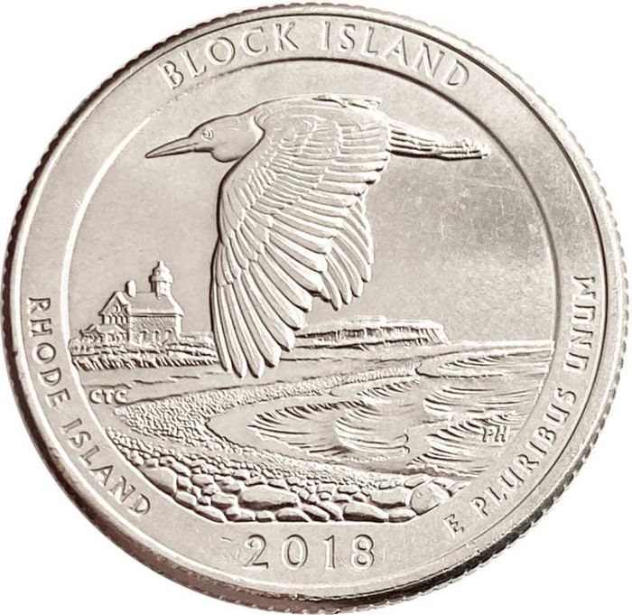 25 центов (1/4 доллара, квотер) 2018 США «Национальный заповедник Остров Блок» (D) (45-й парк)