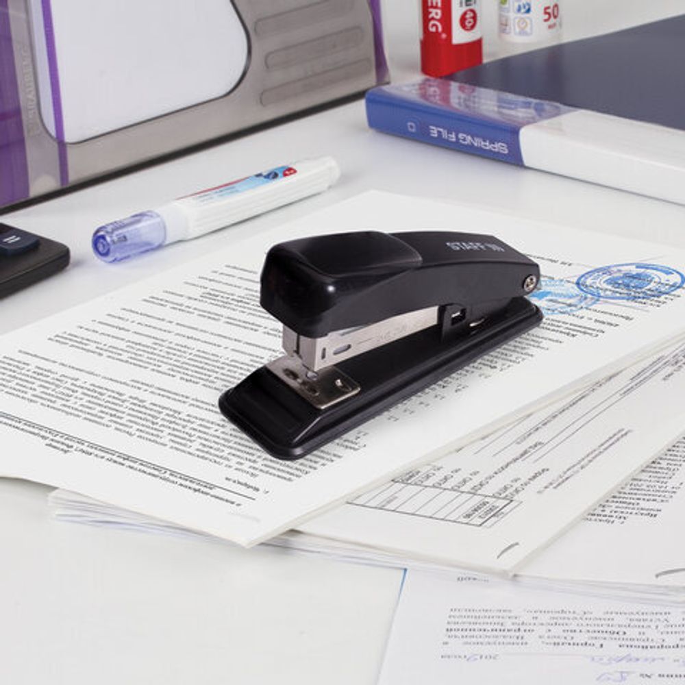 Степлер №24/6, 26/6 металлический STAFF "Manager", до 20 листов, черный, 224627