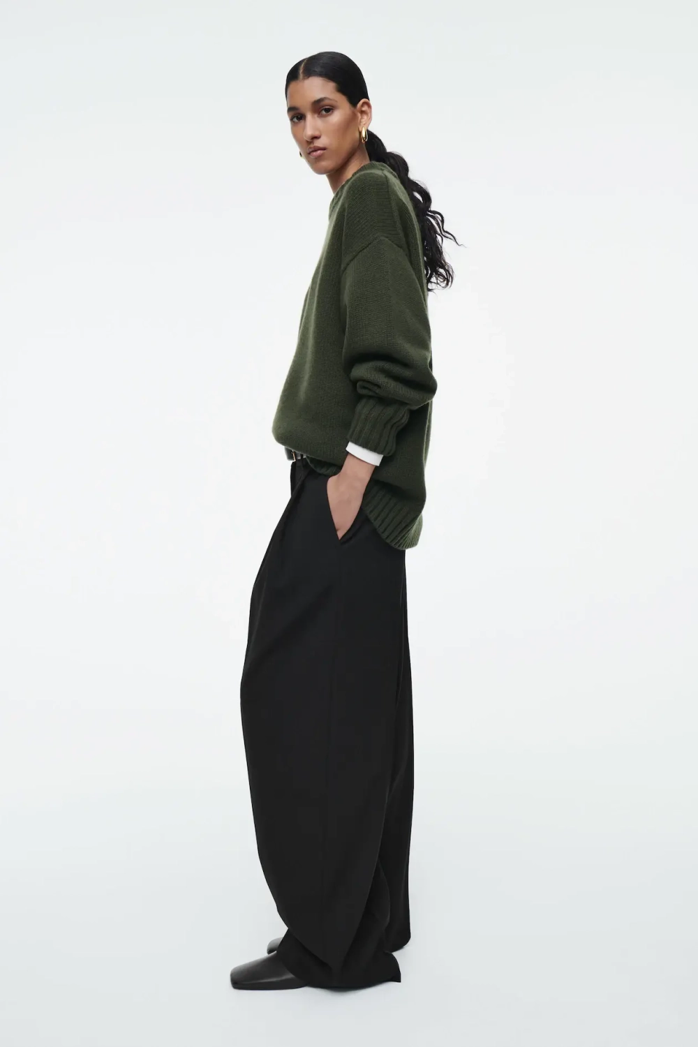 COS КАШЕМИРОВЫЙ СВИТЕР ГРУБОЙ ВЯЗКИ, ТЕМНЫЙ ХАКИ