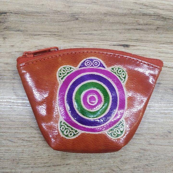 Кошелек под мелочь Черепаха цвет оранжевый, кожа, ручной принт 11x1,5x7,5 см