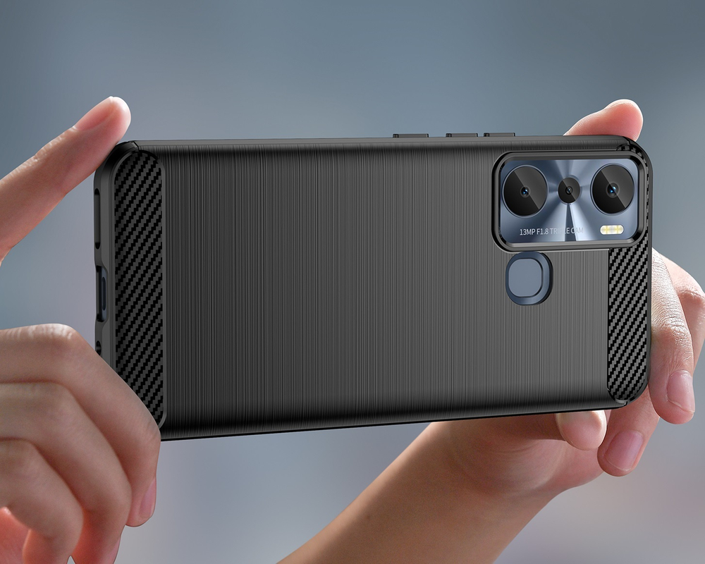 Защитный чехол в стиле карбон на смартфон Infinix Hot 20i, мягкий отклик кнопок, серия Carbon от Caseport