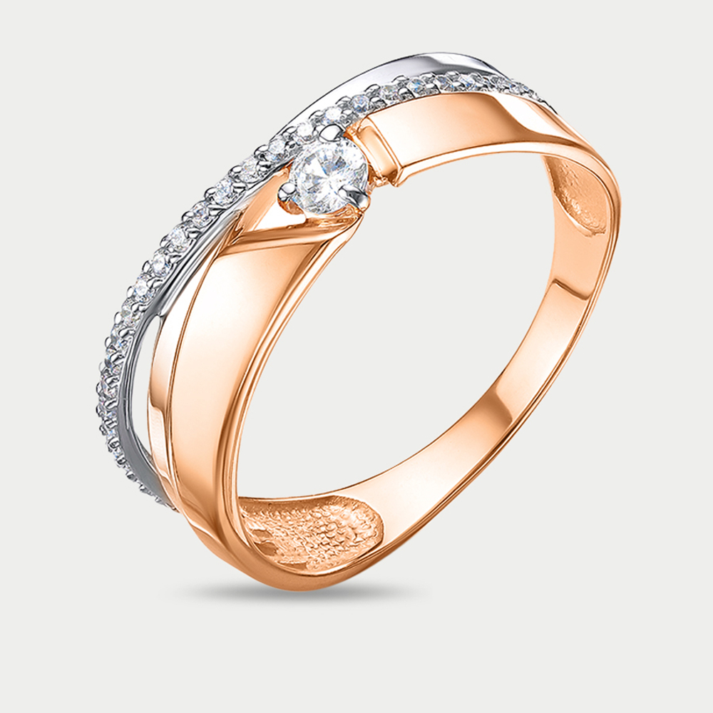 Кольцо женское из розового и белого золота 585 пробы с фианитами (арт. 1102550)