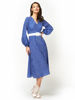 Платье из хлопка- шелка с поясом электрик 13-01-20 SS