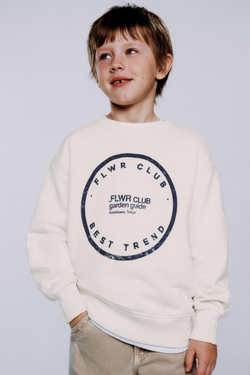 ZARA ТОЛСТОВКА С НАДПИСЬЮ, ЭКРЮ