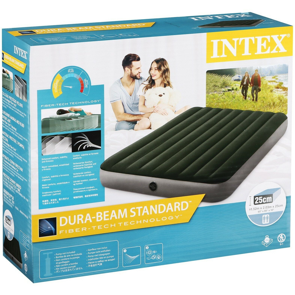 Мaтрас нaдувной Intex 64109 Prestige Downy 152х203х25 см / Крoвать нaдувная Интeкс двухспальная велюровая для дома и туризма