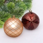 Новогодние шары «Снежный вальс» 8 см (набор 6 шт), Шоколад/Шампань