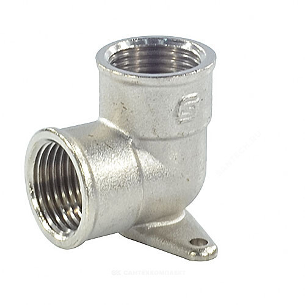 Угольник латунь никель установочный Ду 15 (1/2") 2 отверстия ВР/ВР SantechSystems