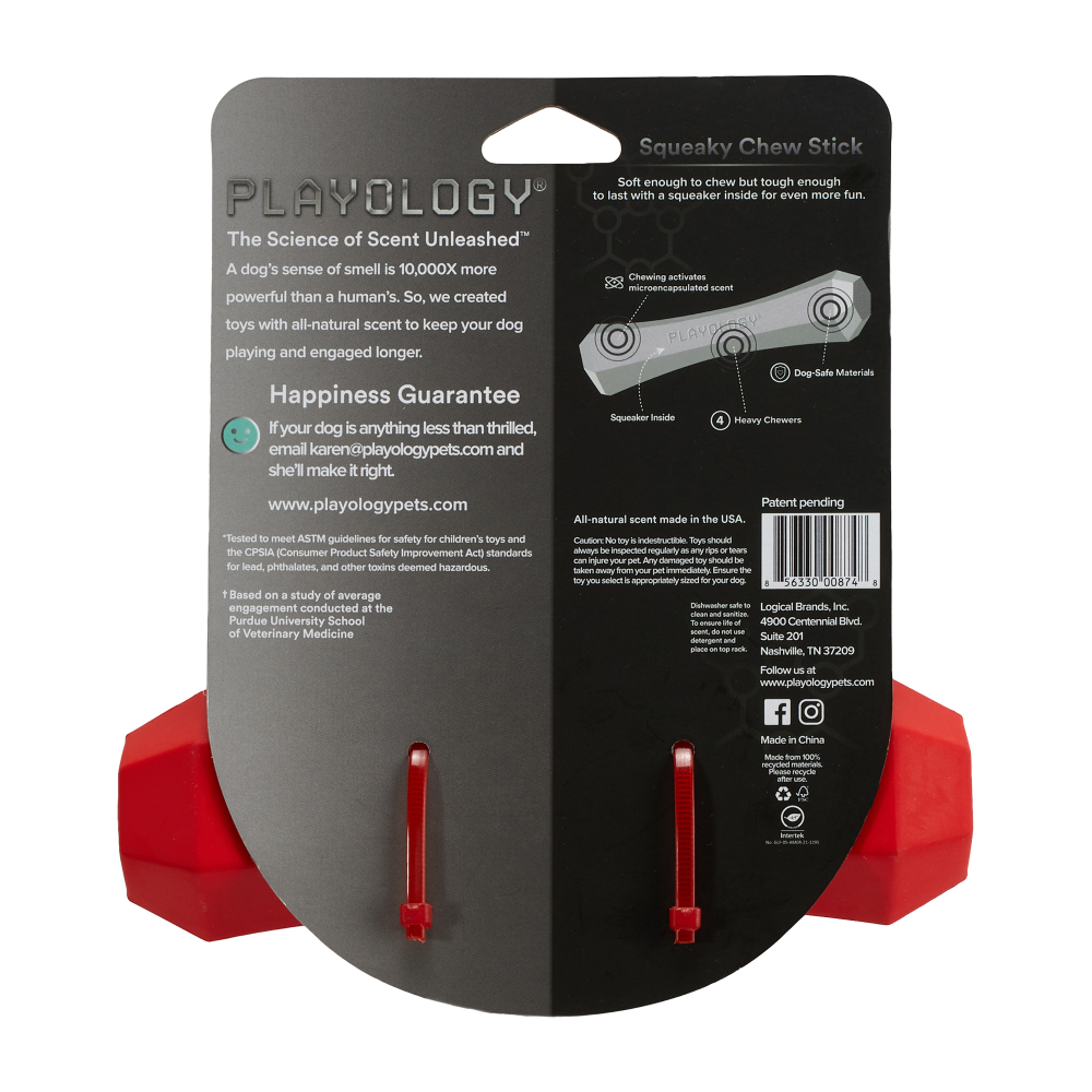 Playology  жевательная палочка SQUEAKY CHEW STICK для собак средних пород с ароматом говядины, средняя, цвет красный