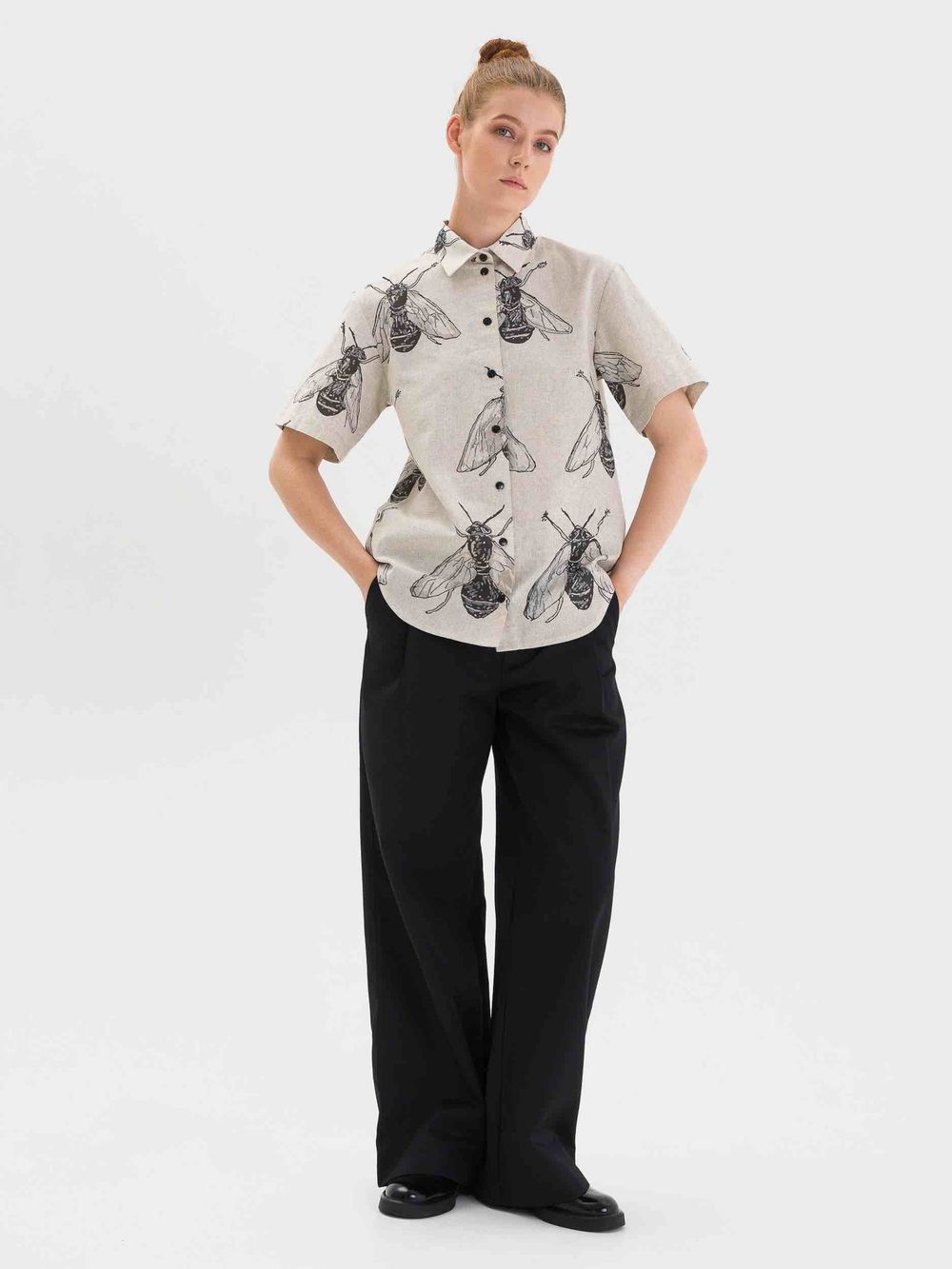 Рубашка FOS Насекомые короткий рукав Женская Бежевая V.2