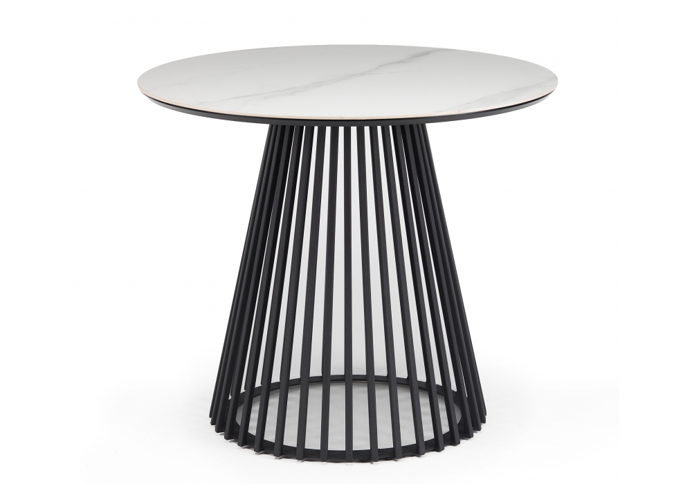 Керамический стол Woodville Нэнси 90х90х75 белый мрамор, черный, ножки черные